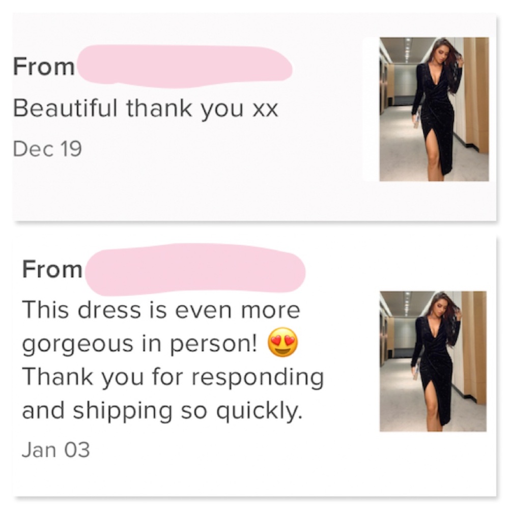 Sparkly Black Velvet Deep V High Slit Midi Dress Long Sleeve - Picture 6 of 10